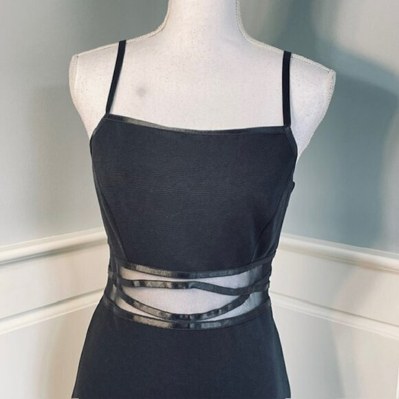 Vintage Dress 90s Y2K Mesh Black Cut Out Long Formal Minimalist Gothic 10 - Picture 4 of 9